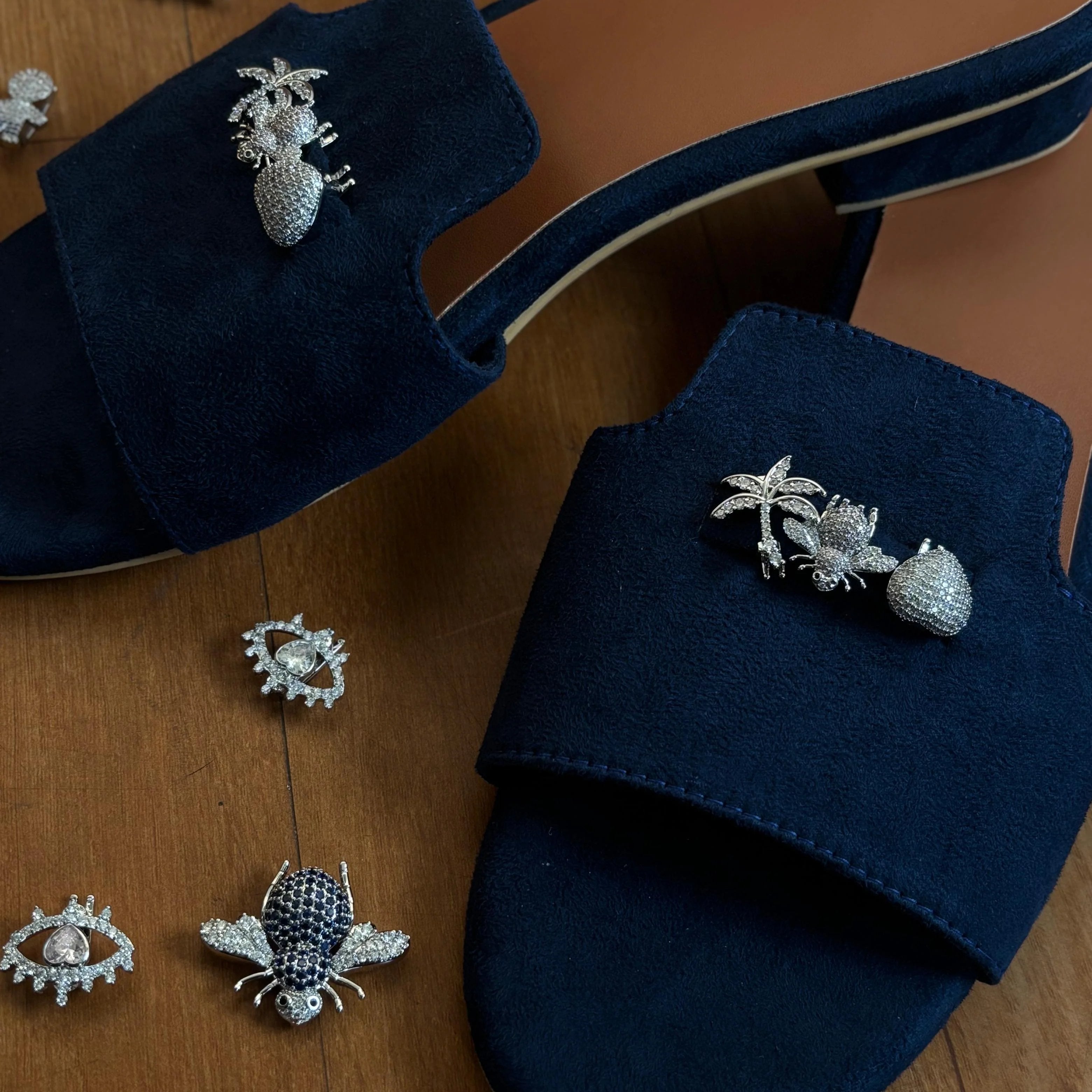 Suede Charm Mules (Blue) (3 Charms)