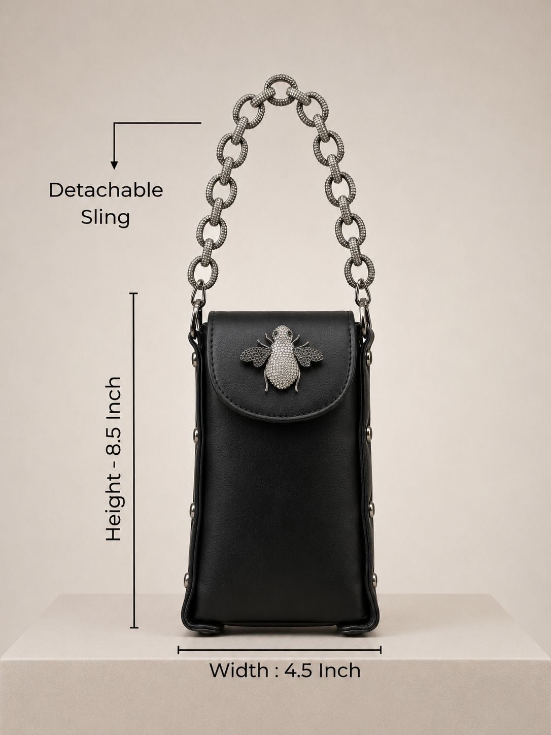 Link Chain Bee Bag-Black with silver chain