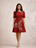 Cosmic crimson bloom dress