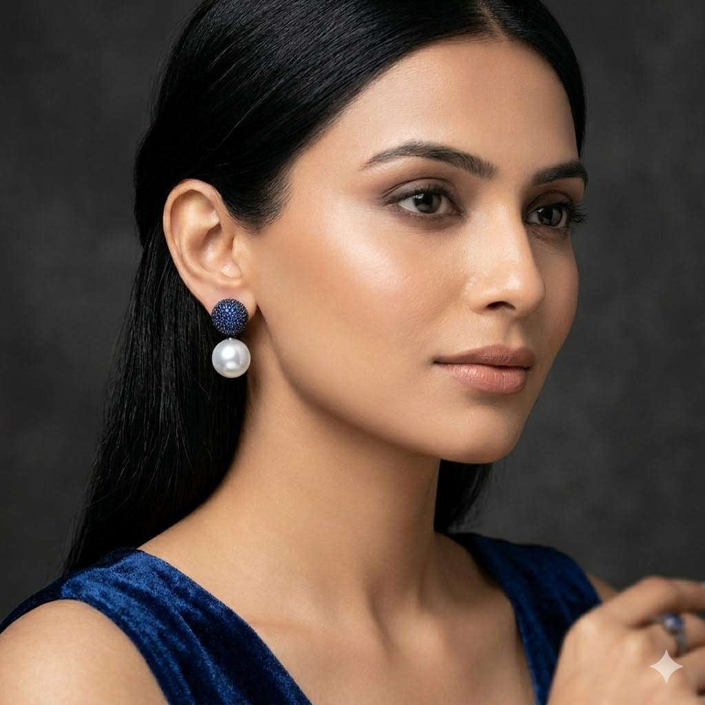 Pearl Bling Bob Drop Earrings