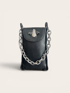 Link Chain Bee Bag-Black with silver chain