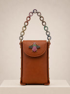 Link Chain Bee Bag- Tan with multicolour chain