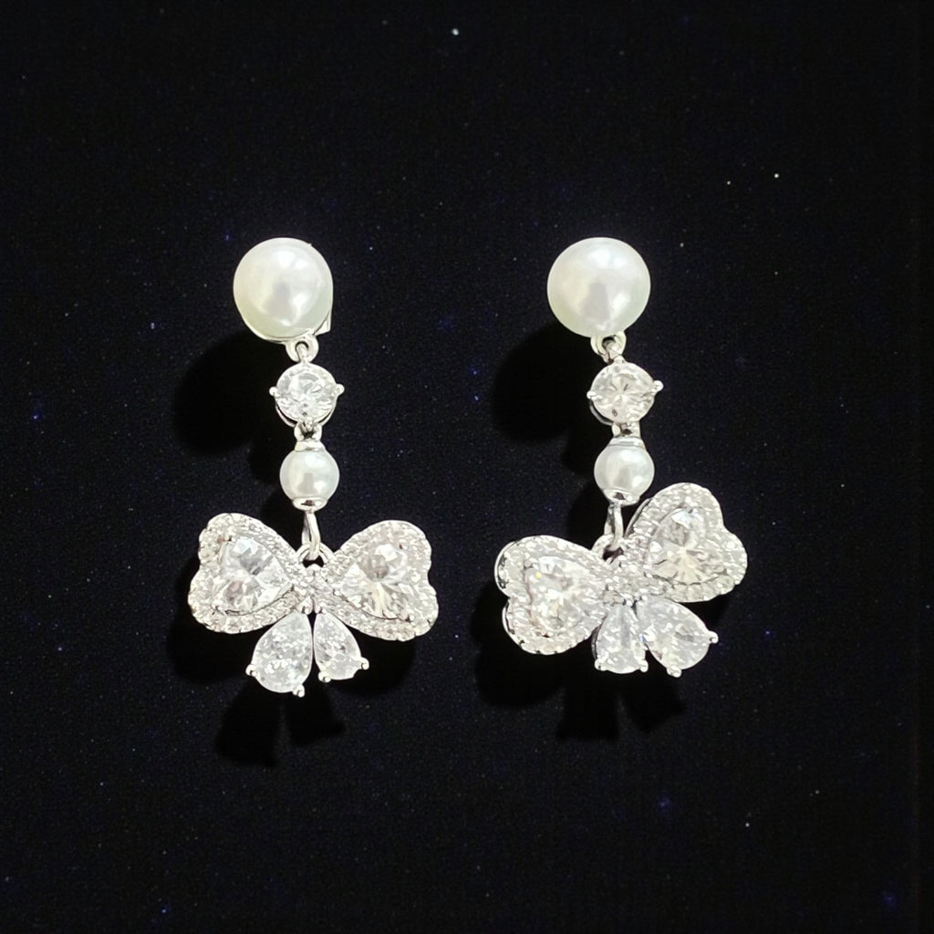 Pearl Diamonte Bow Earring