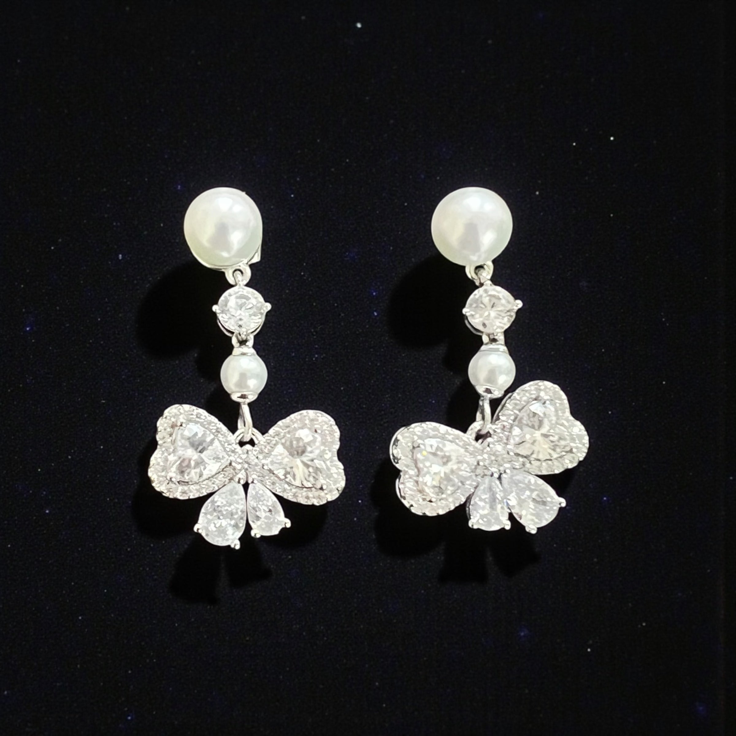 Pearl Diamonte Bow Earring