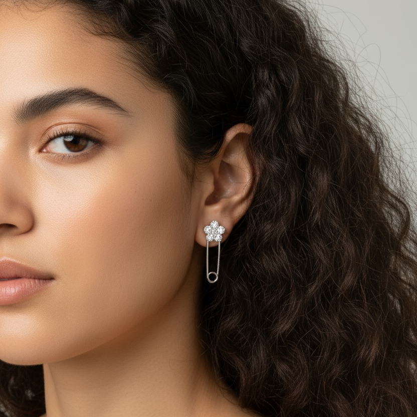Flower Pin Bling Earrings