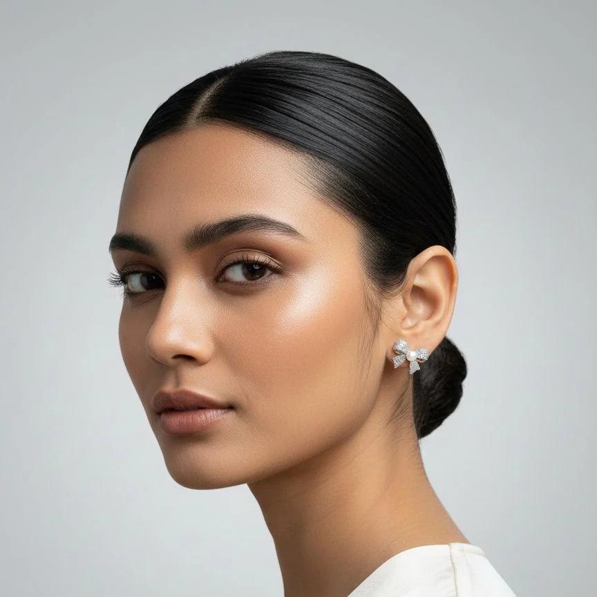 Iced Bow Pearl Stud earring