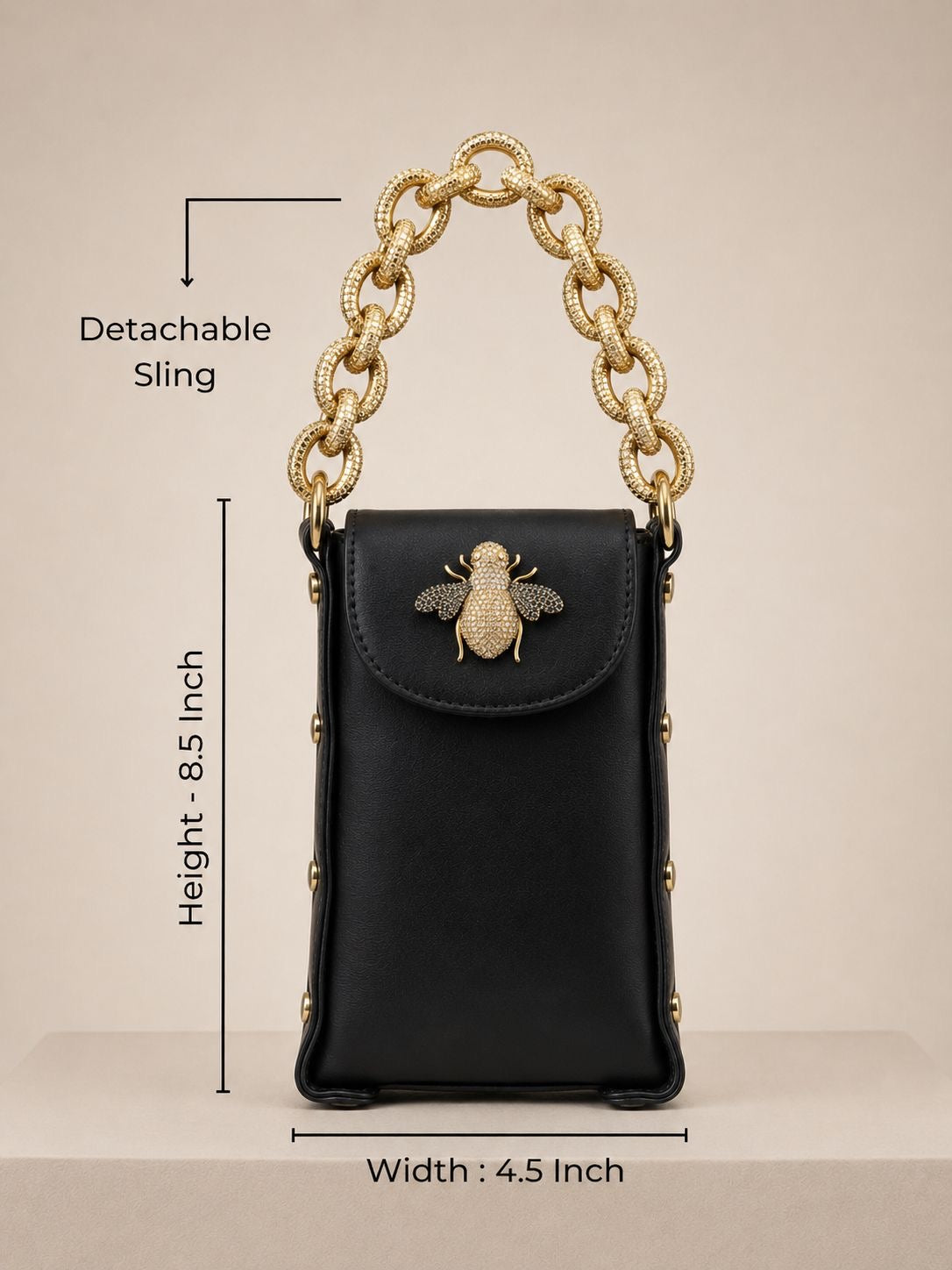 Link Chain Bee Bag- Black with gold chain