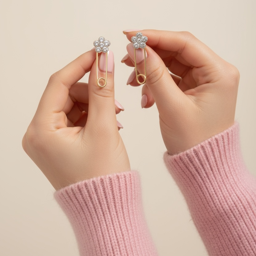 Flower Pin Bling Earrings