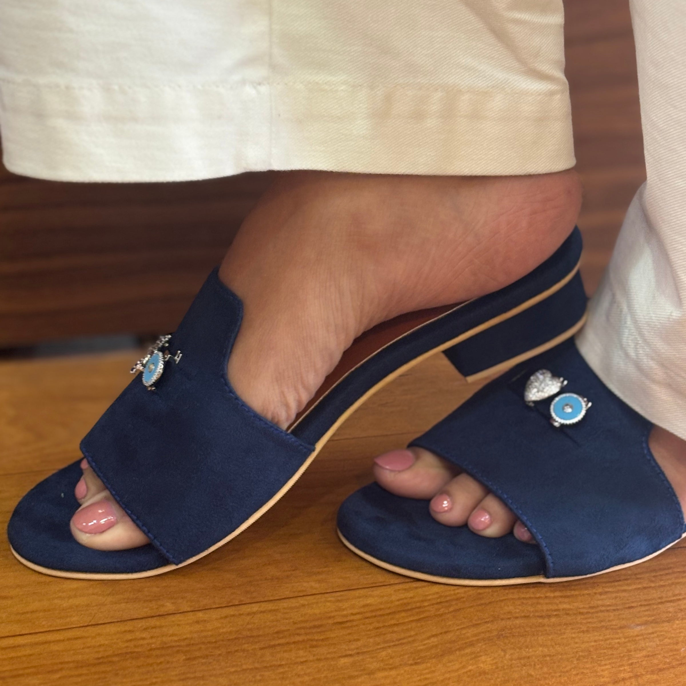 Suede Charm Mules (Blue) (3 Charms)