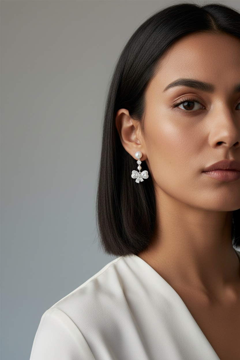 Pearl Diamonte Bow Earring