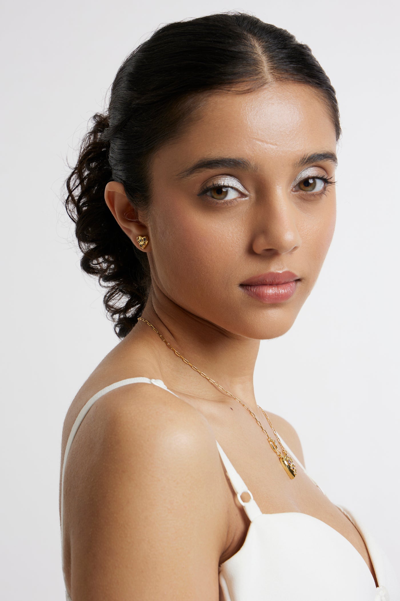 Gold Heart Pendant Chain with Earrings