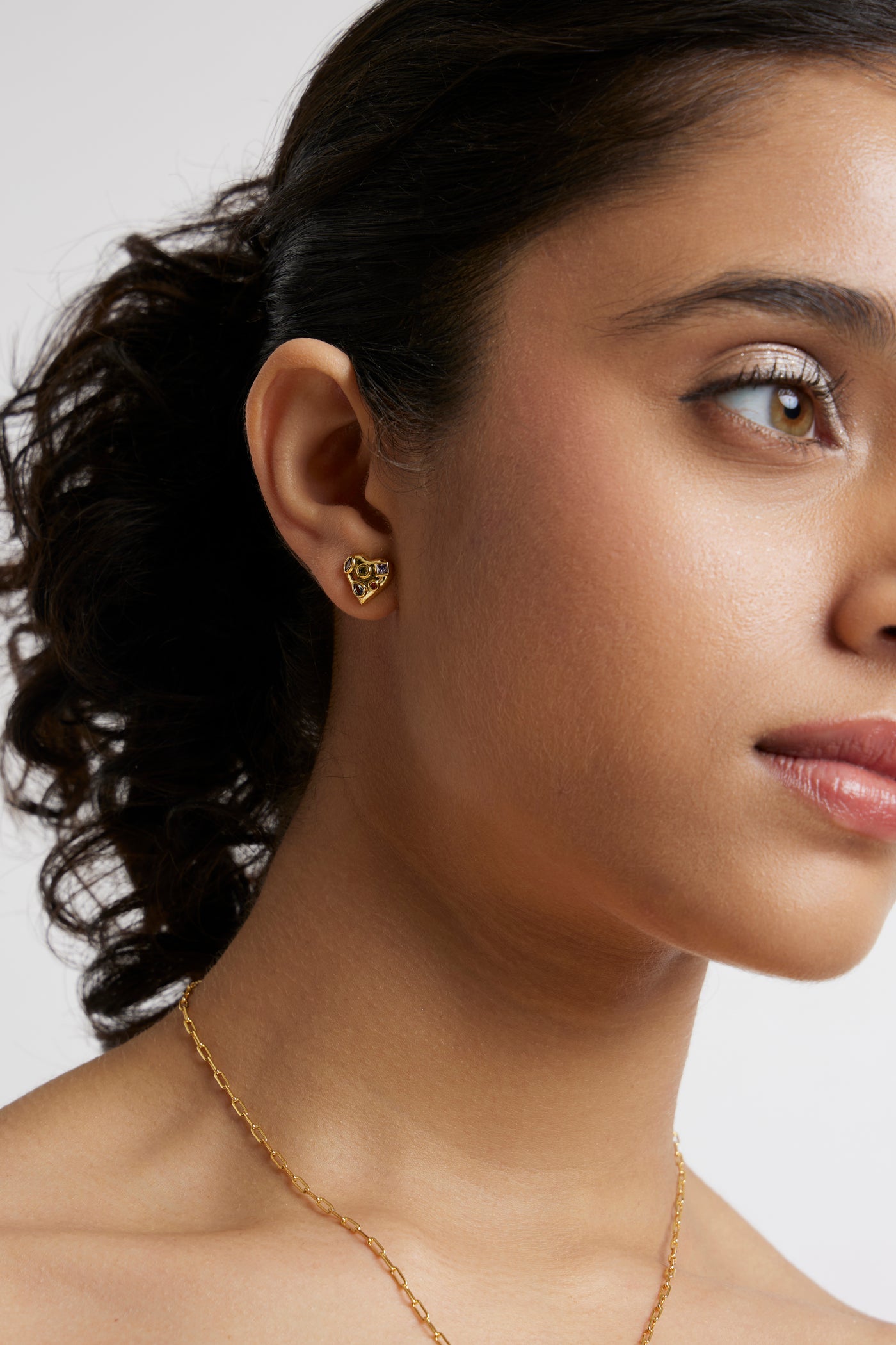 Gold Heart Pendant Chain with Earrings