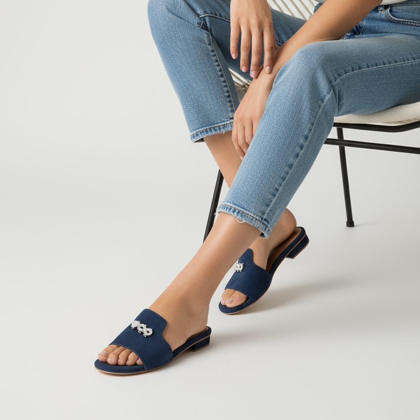 Suede Charm Mules (Blue) (3 Charms)