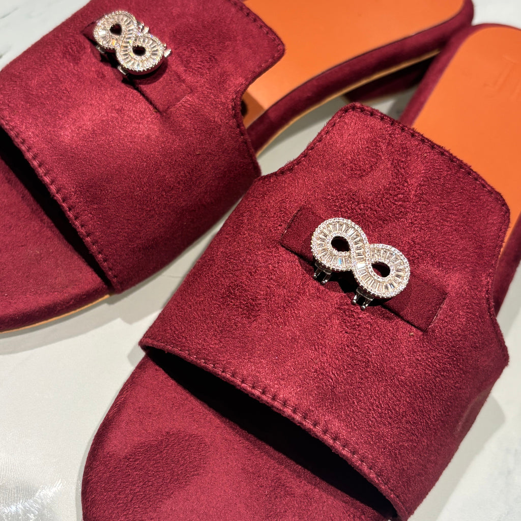 Vero Suede Charm Mules (Burgandy) (3 Charms)