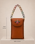 Link Chain Bee Bag- Tan with multicolour chain