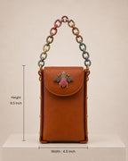 Link Chain Bee Bag- Tan with multicolour chain