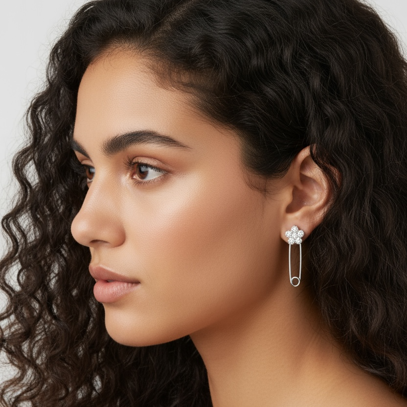 Flower Pin Bling Earrings