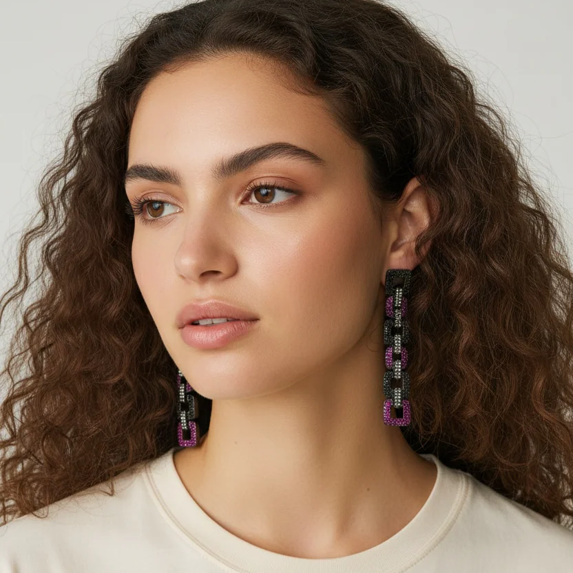 LINK LOCK STUDDED EARRINGS