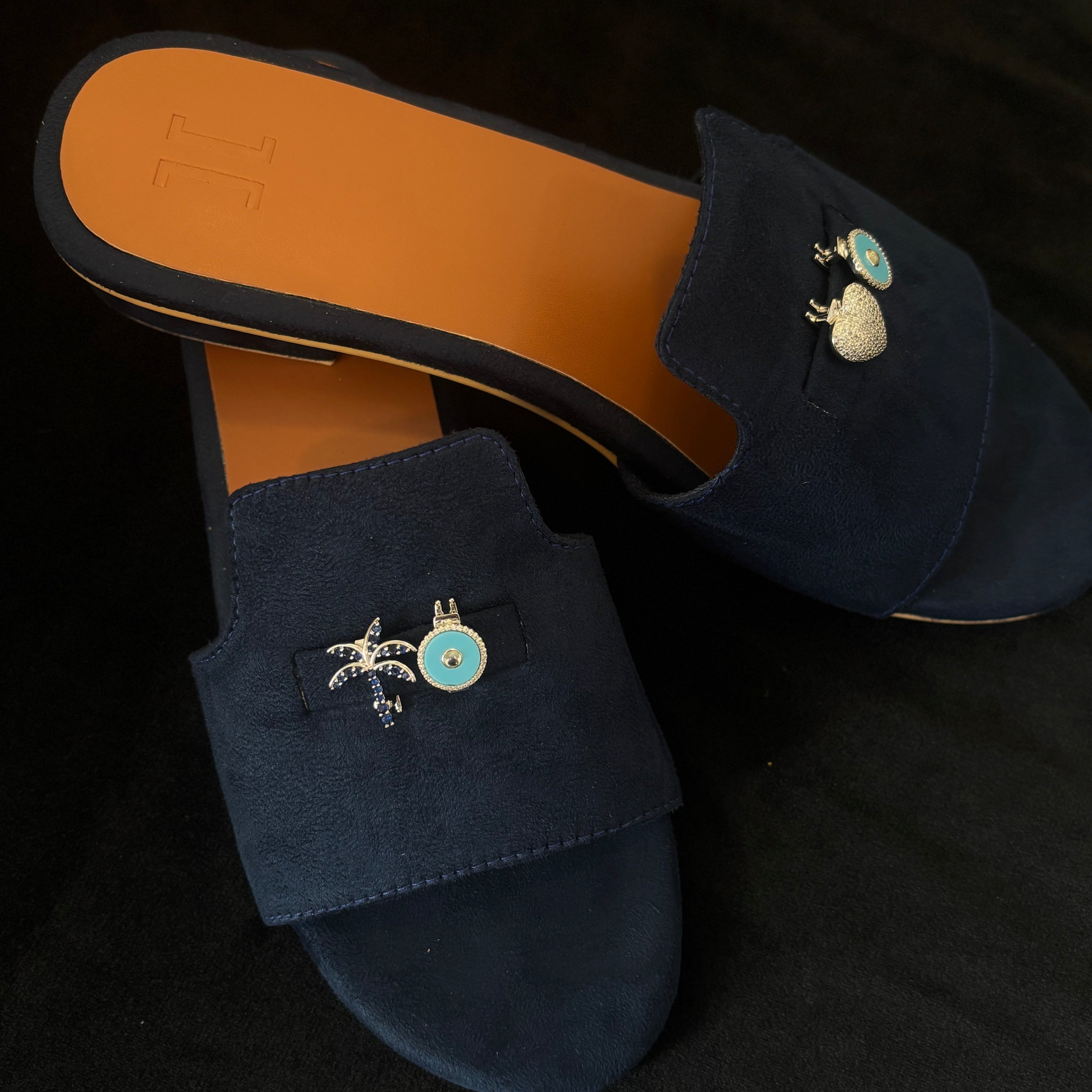 Suede Charm Mules (Blue) (3 Charms)