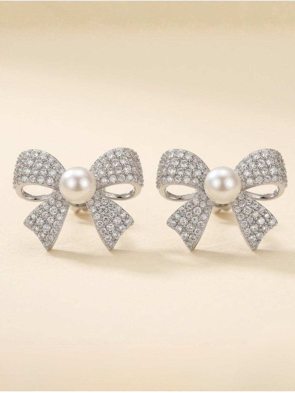 Iced Bow Pearl Stud earring
