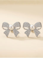 Iced Bow Pearl Stud earring