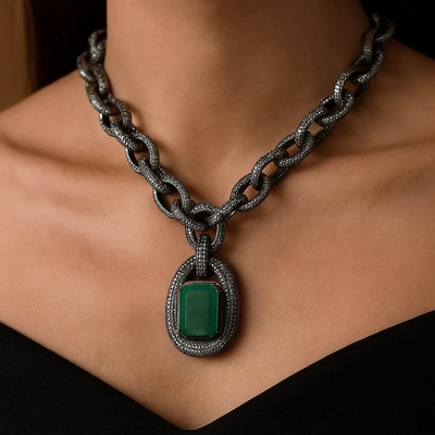 Bling Link Chain with Green Doublet Stone