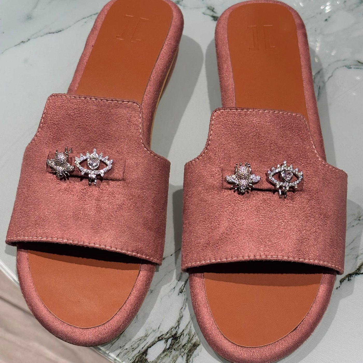 Blush Suede Charm Mules (Footwear) (3 Charms)