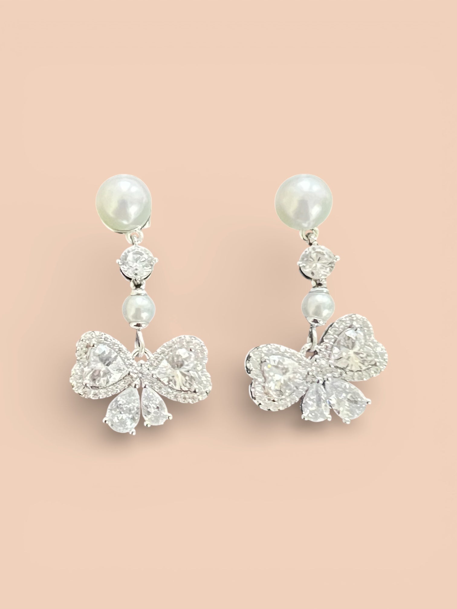 Pearl Diamonte Bow Earring
