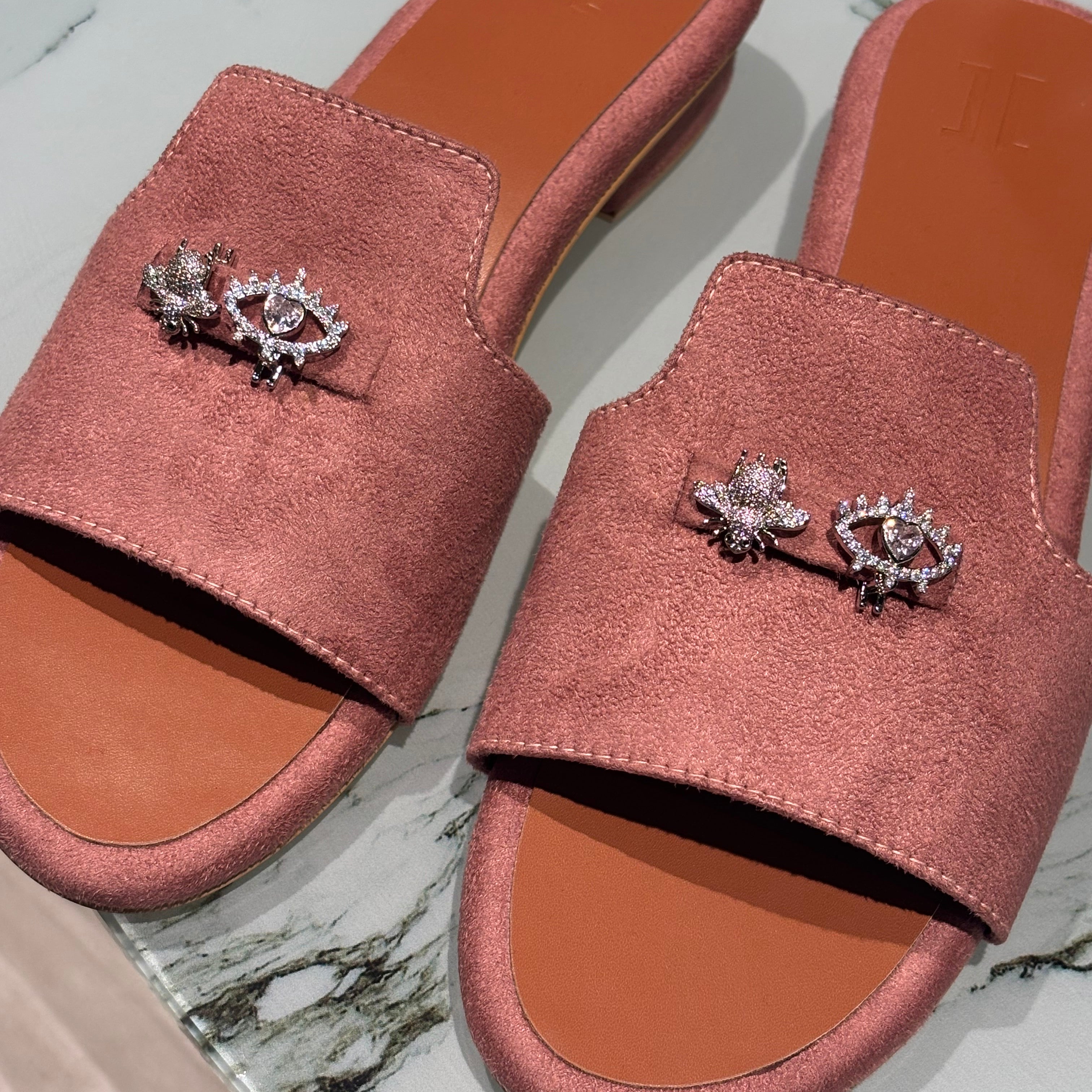 Blush Suede Charm Mules (Blush Pink) (3 Charms)