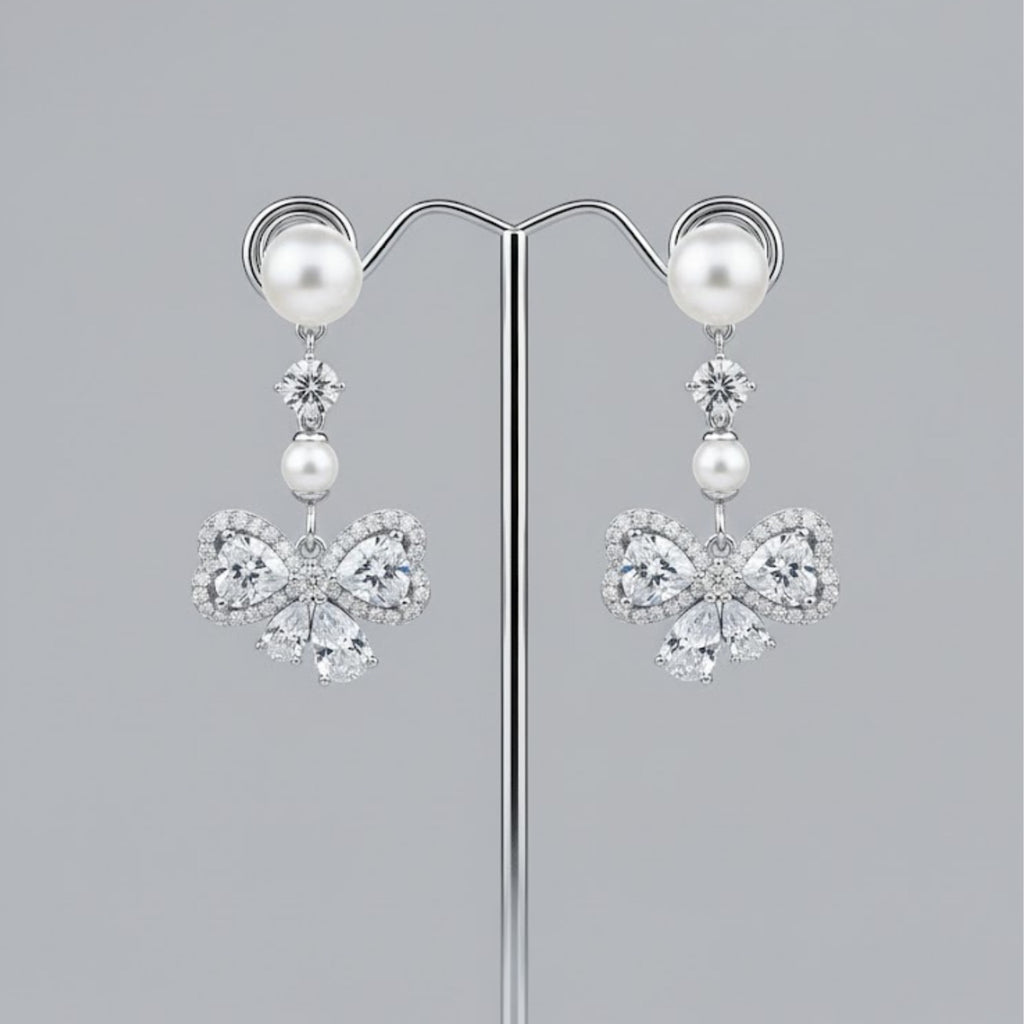 Pearl Diamonte Bow Earring