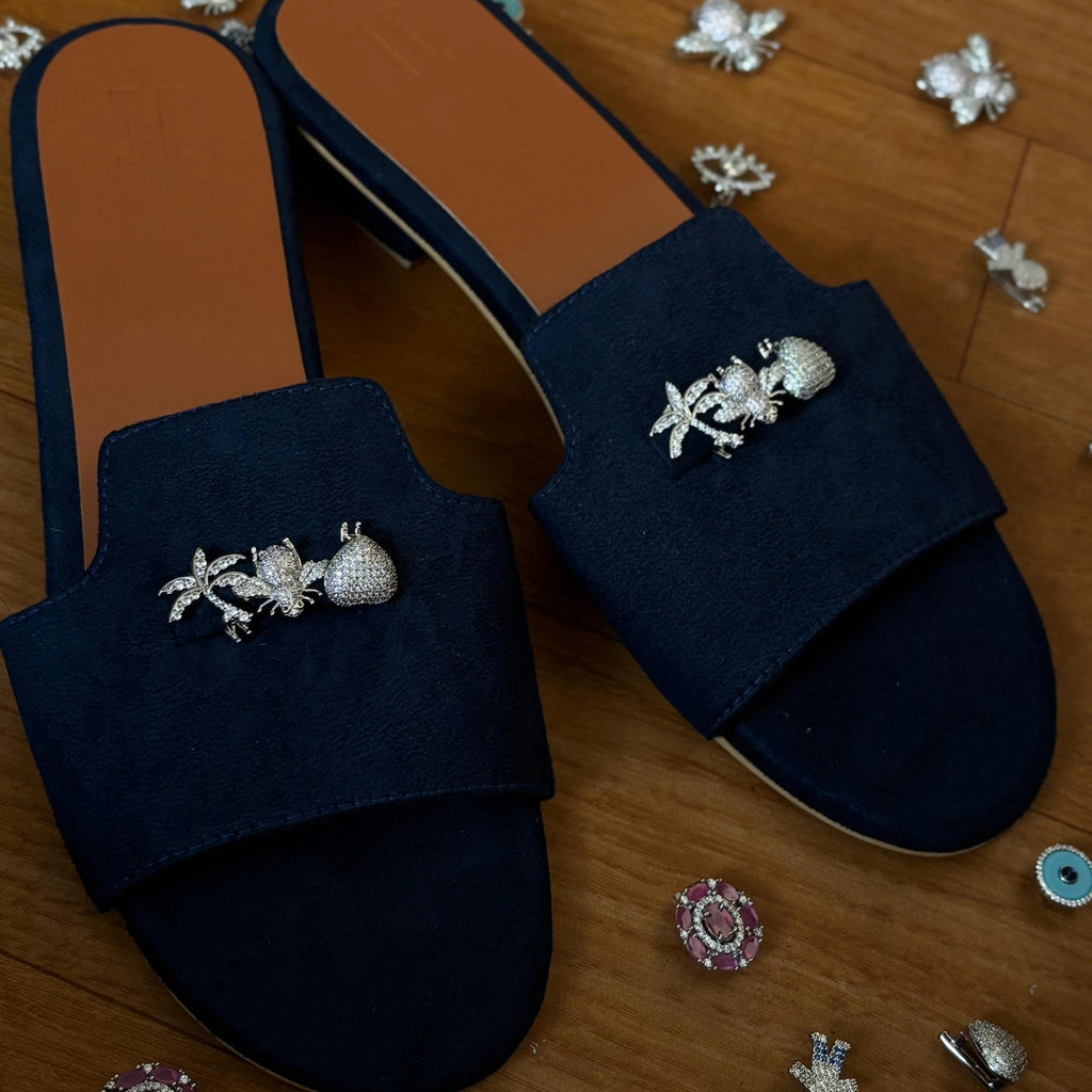 Suede Charm Mules (Blue) (3 Charms)