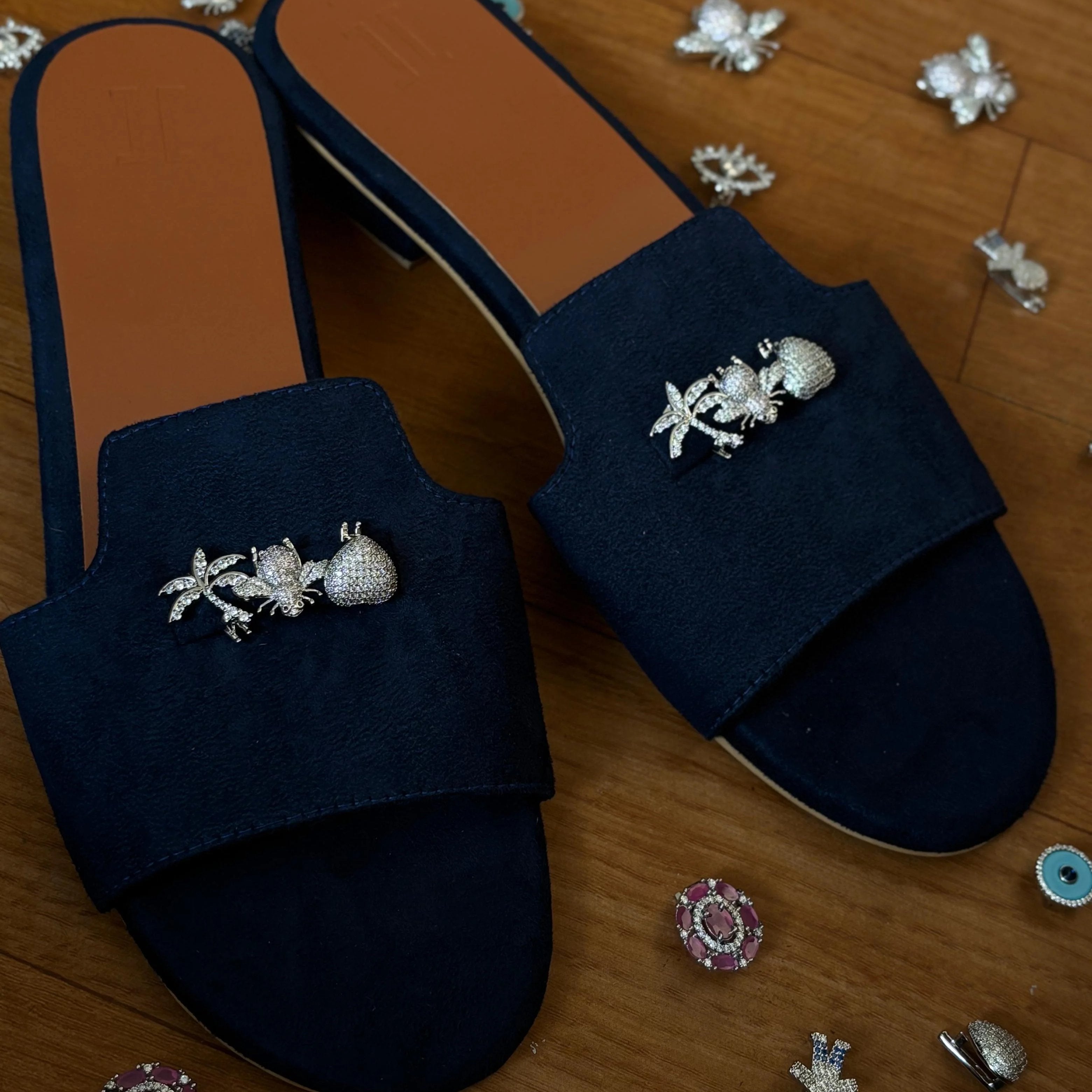 Suede Charm Mules (Blue) (3 Charms)