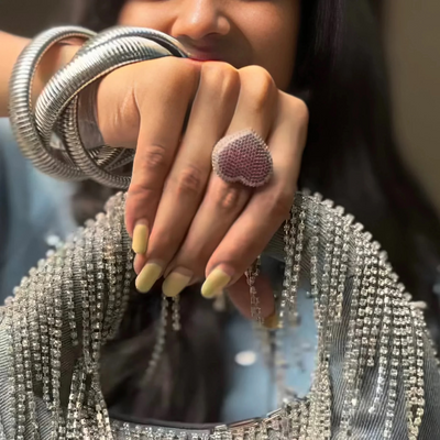 Pink-White Iced Heart Ring | WrapGame India