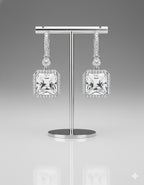 Asscher Halo Drop Earrings