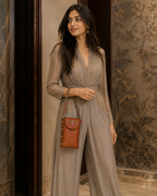 Link Chain Bee Bag- Tan with multicolour chain
