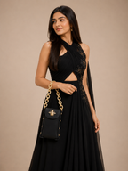 Link Chain Bee Bag- Black with gold chain