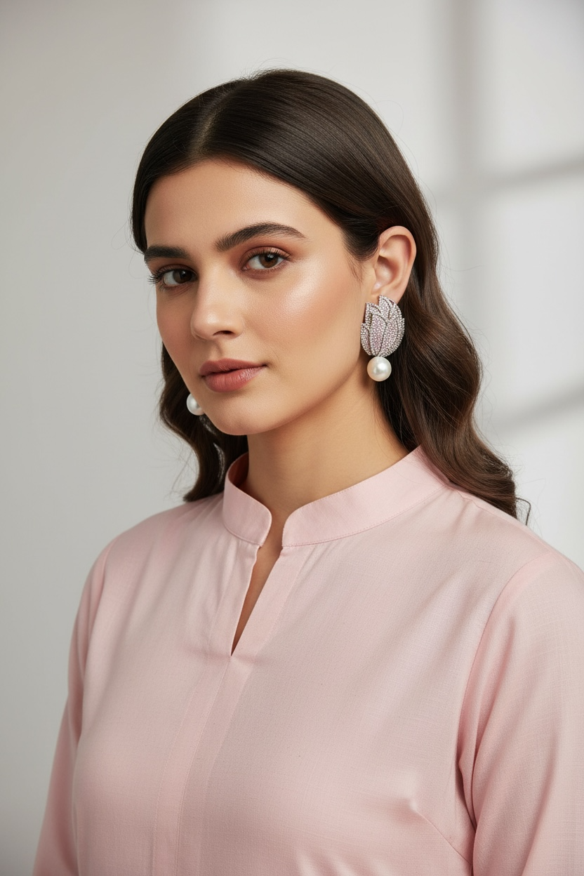Bling Lotus Pearl Drop Earrings