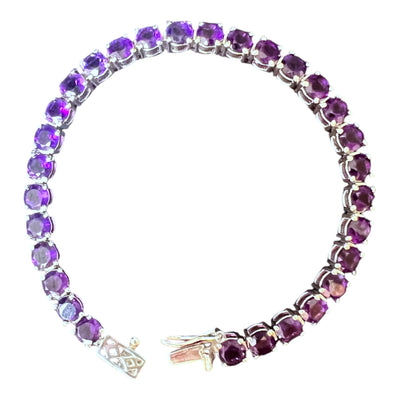 Amethyst & Emerald Tennis Bracelet 925 Pure Silver