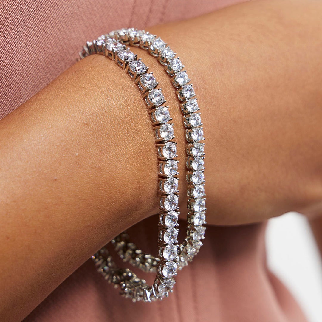 WRAPGAME INDIA 5mm tennis bracelet with clear CZ stones for women, slim chain, secure lobster clasp, hypoallergenic, stackable.