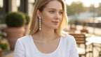 WRAPGAME INDIA Heart Diamonte Sleek Earrings with AAA cubic zirconia stones and a rectangular drop.